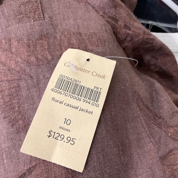 NWT Coldwater Creek classic linen blend Floral Blazer jacket women’s 10 Brown - Picture 5 of 13